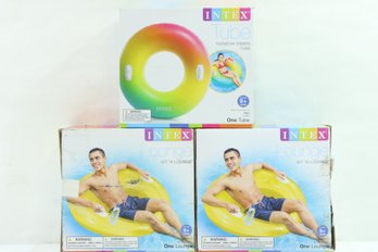 Group Of 3 Intex Pool Items Includes Rainbow Ombre Tube & 2 Sit N Lounge
