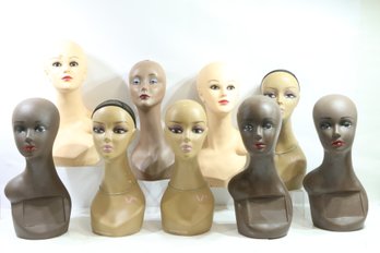 Group Of 9 Vintage Mannequin Heads