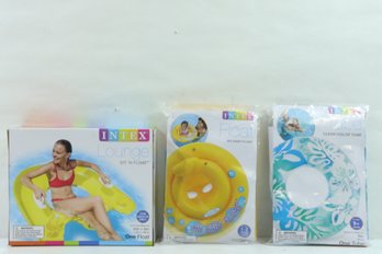Group Of 3 Intex Pool Items Includes Sit N Float, My Baby Lounge And Clear Colored Tube New
