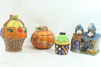4 Vintage David's Cookies Halloween Cookie Jars