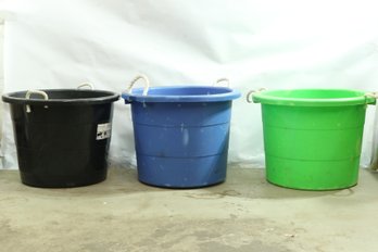 3 Large Plastic Buckets With Handles