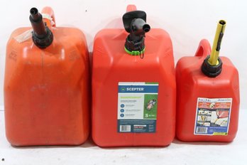 Group Of 3 Various Size Plastic Gas Cans