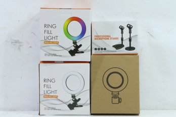 Group Of Ring Lights & Microphone Stand New