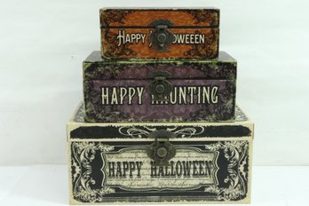 Set Of 3 Wood Halloween Boxes New
