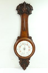 Vintage Large Solid Wood Aneroid Barometer For Repair