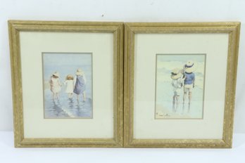 Pair Of Framed Prints Of Children On A Beach