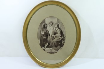 Antique Round Framed Picture Of Jesus