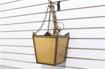 Vintage Brass & Glass Pane Hanging Hall Light Lamp