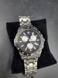 Gorgeous Licensed BMW Tachymeter Chronograph Mens Watch Stainless Band - New Battery!