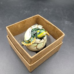 NIB Pewter Enamel And Crystal Sea Turtle Coming Out Of Egg Trinket Box