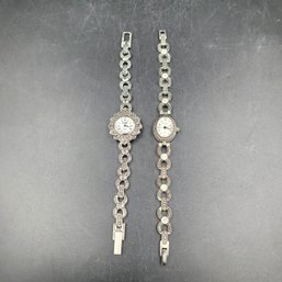 2 Ladies Wrist Watches Gitano Marcasite And L.a. Express - New Batteries - Both Run!