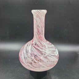 8' X 2.25' Pink And White Spatter Glass Vase By Northwood C.1890's