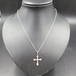 18' Sterling Silver And CZ Cross Necklace