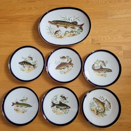 Rare 14' Heinrich And Co Selb Bavaria Germany Fish Large Platter And Plate Set