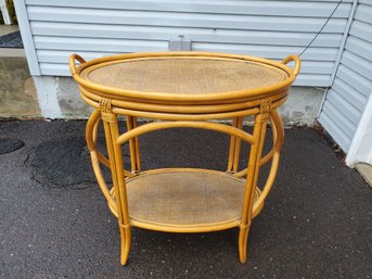 HOLLYWOOD REGENCY RATTAN FAUX BAMBOO SIDE END TABLE WITH TRAY