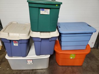 Group Of 6 Storage Boxes Totes With Lids - See Labels For Sizes