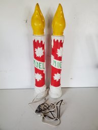 Pair Of Vintage EMPIRE Christmas Standing Noel Candle Blow Mold