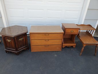 Group Of 4 Vintage Wooden End Tables And Small Dresser