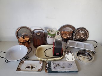Group Of Vintage Household Necessities - Plates, Trays, Ice Buckets & More