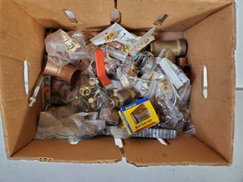 Group Of Brass Copper Plumbing Supplies Including Valves, Connectors, Etc