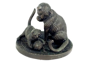 Bronze Statue Cat And Kitten With Yarn Sculpture