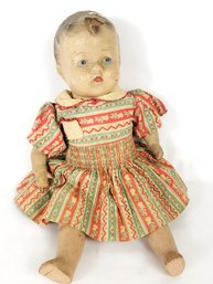 Vintage Composition Doll In Early Home Made Dress