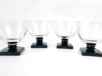 Set Of 4 Fostoria Black Base Glasses 2 1/4' Tall