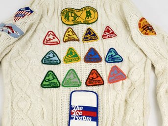 Vintage Cable Knit Sweater With Collection Of Figure Skating Patches