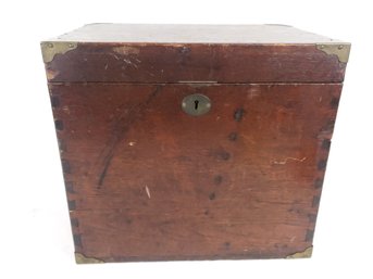 Antique Dovetailed Wooden Box With Brass Croners