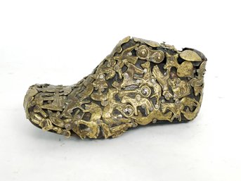 Vintage Mexico Milagro Brass Charm Mexican Folk Art Wooden Children's Shoe Mold