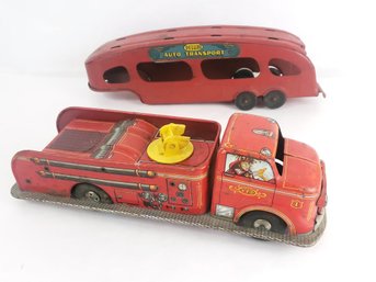 Marx Friction Fire Truck And Deluxe Auto Transport