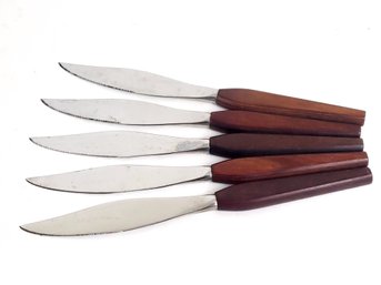 Mid Century Teak Stainless Knives Knife Set