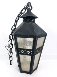 Vintage Copper And Glass Hanging Lantern Porch Light Lamp