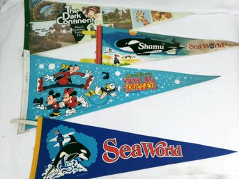 4 1980s Pennants From Disney,  Busch  Gardens,  Sea World