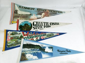 4 Vintage Pennant Flags, Niagara Falls, Washington, Kennedy Space Center,  Gillette Castle