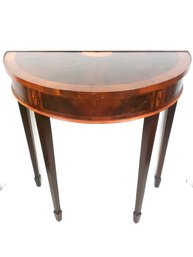 Antique Hekman Inlaid Mahogany Demilune Table