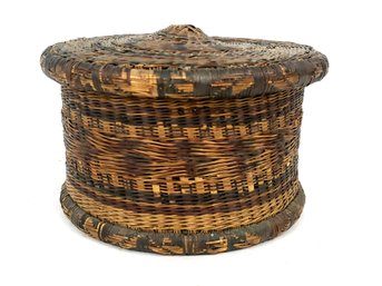 Small Finely Woven Handmade Basket With Lid