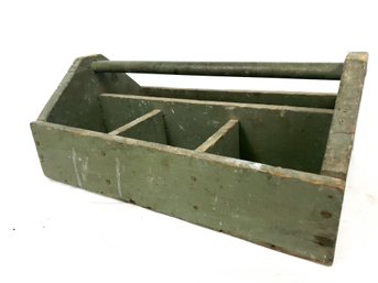 Vintage Wooden Tool Caddy Primit Rustic Antique Chippy Paint Blue Grey