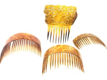 Collection Of Antique Carved Horn And Celluloid Hair Combs