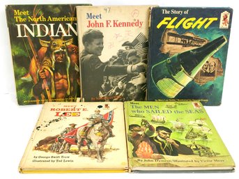 5 Vintage Children's Step Up Books,  Indians,  JFK, Flight And More