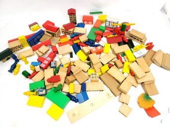 Large Lot Of Playskool Village Wood Blocks