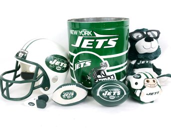 Mixed Jets Football Lot, Helmet, Trashcan And More
