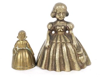 Pair Of Figural Girl Brass Bells