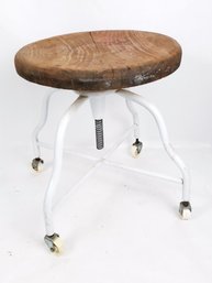 White Industrial Rolling Stool