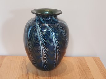 Beautiful DANIEL LOTTON Signed 2001 Hand Blown Art Glass Vase