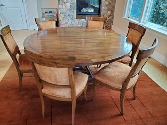Stunning GUY CHADDOCK & CO Pedestal Dining Room Table In Chestnut With Leaf And 6 Matching Chairs