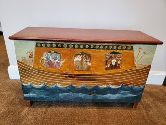 Gorgeous HABERSHAM PLANTATION Hand Painted Handcrafted Wooden Chest 'noah's Ark'