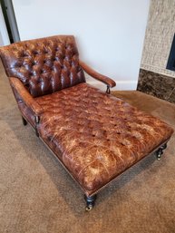 Distressed Leather Large Chaise Lounge Settee