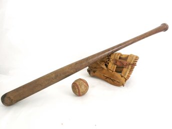 Vintage Baseball Lot, Early Bat, Ball And Rawlings Reggie Jackson Glove