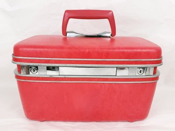 Vintage Samsonite Bright Red Train Case Carry-on Hard Luggage